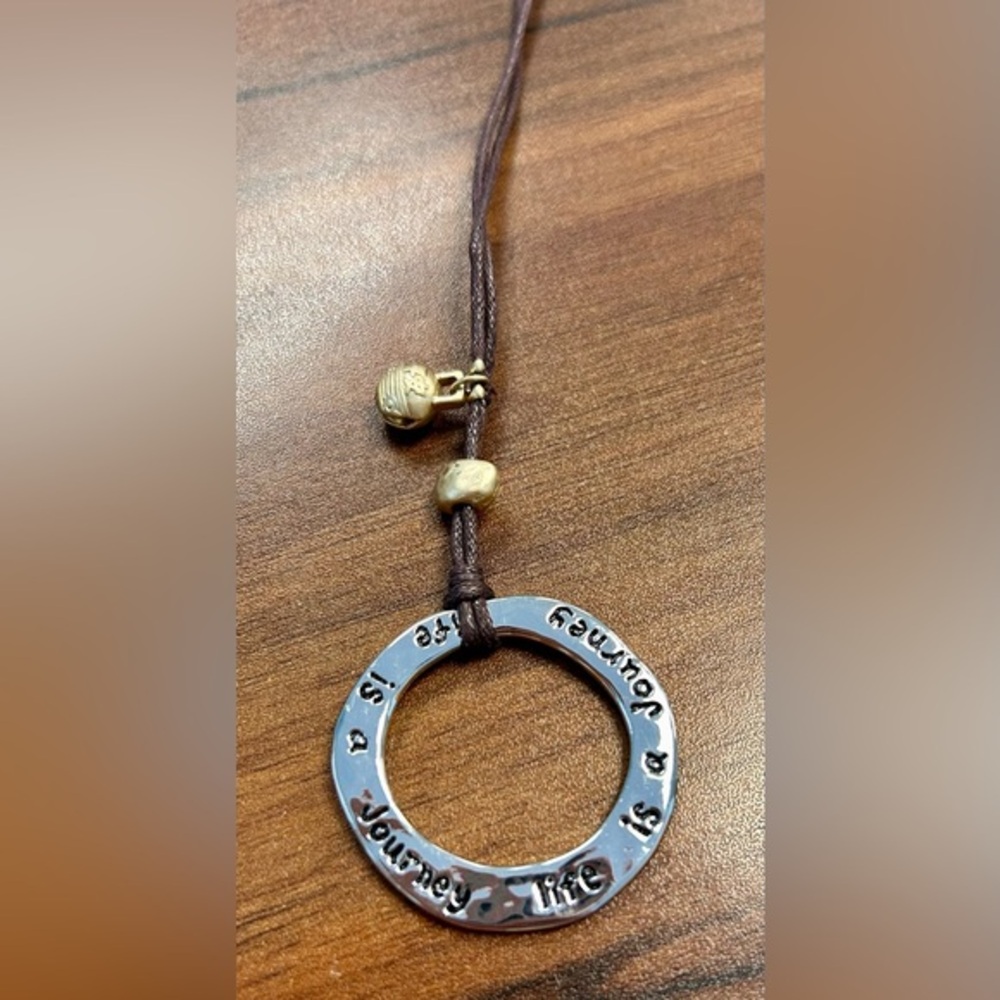 Chico's LIfe is a Journey Silver Necklace On Black Cord New! #32